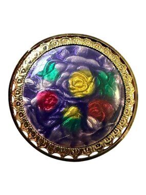 Vintage Reverse Carved Lucite Brooch Gold Tone Floral Pin 1950s New Old Stock